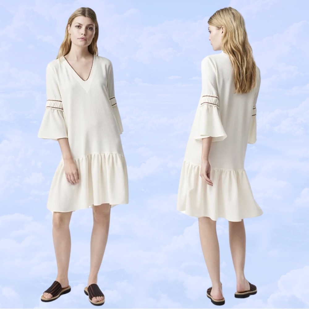 Ganni Sale! NWT Cream Dress Bell Sleeve Drop Waist Midi Clark Dress 36 Medium